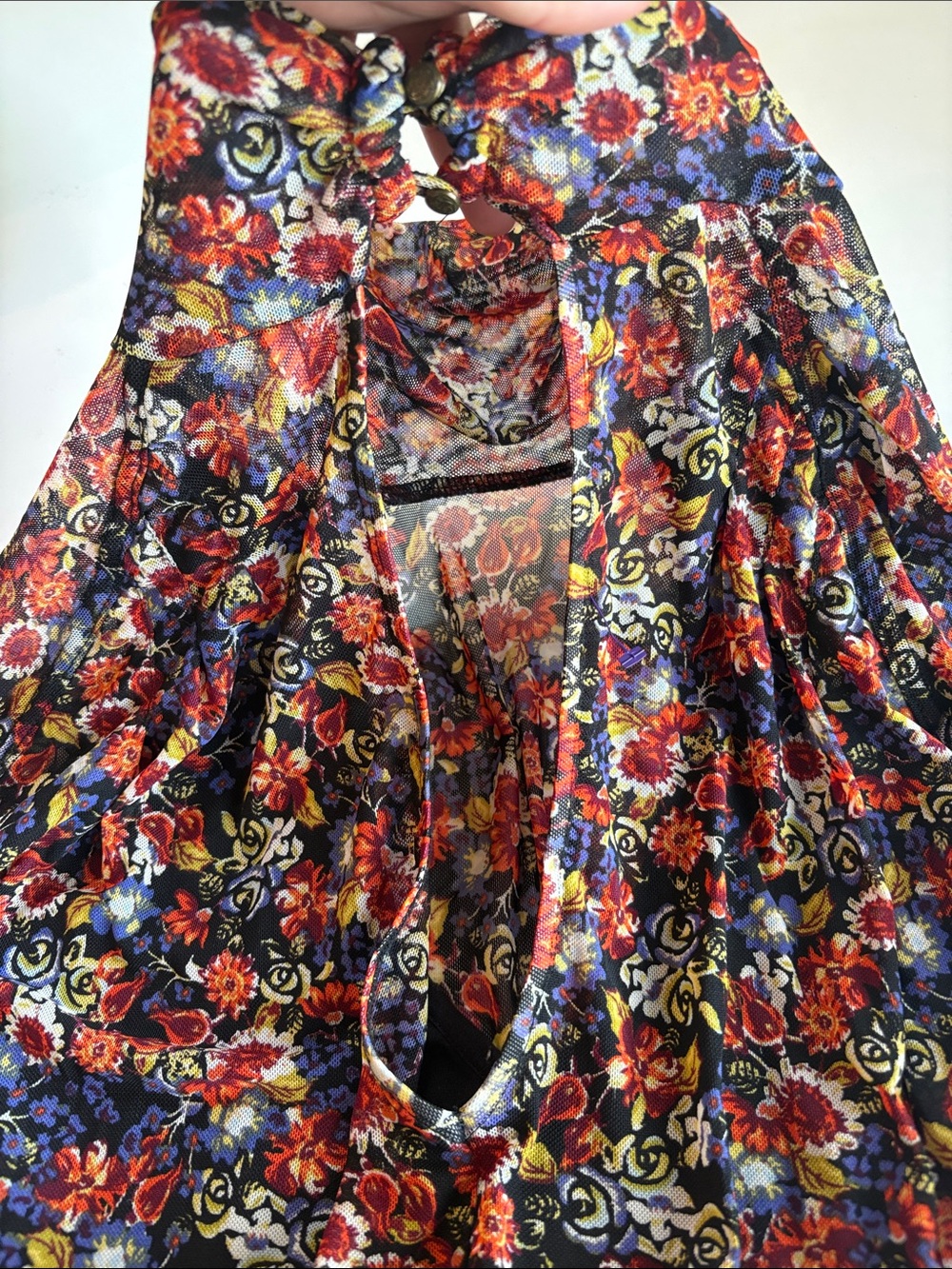 Free People All Dolled Up Black Floral Print Mesh Long Sleeve Crop Top - Picture 9 of 10
